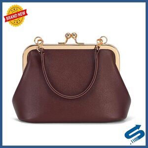 Mini Kiss Lock Crossbody Bag PU Leather Top Handle Evening Clutch